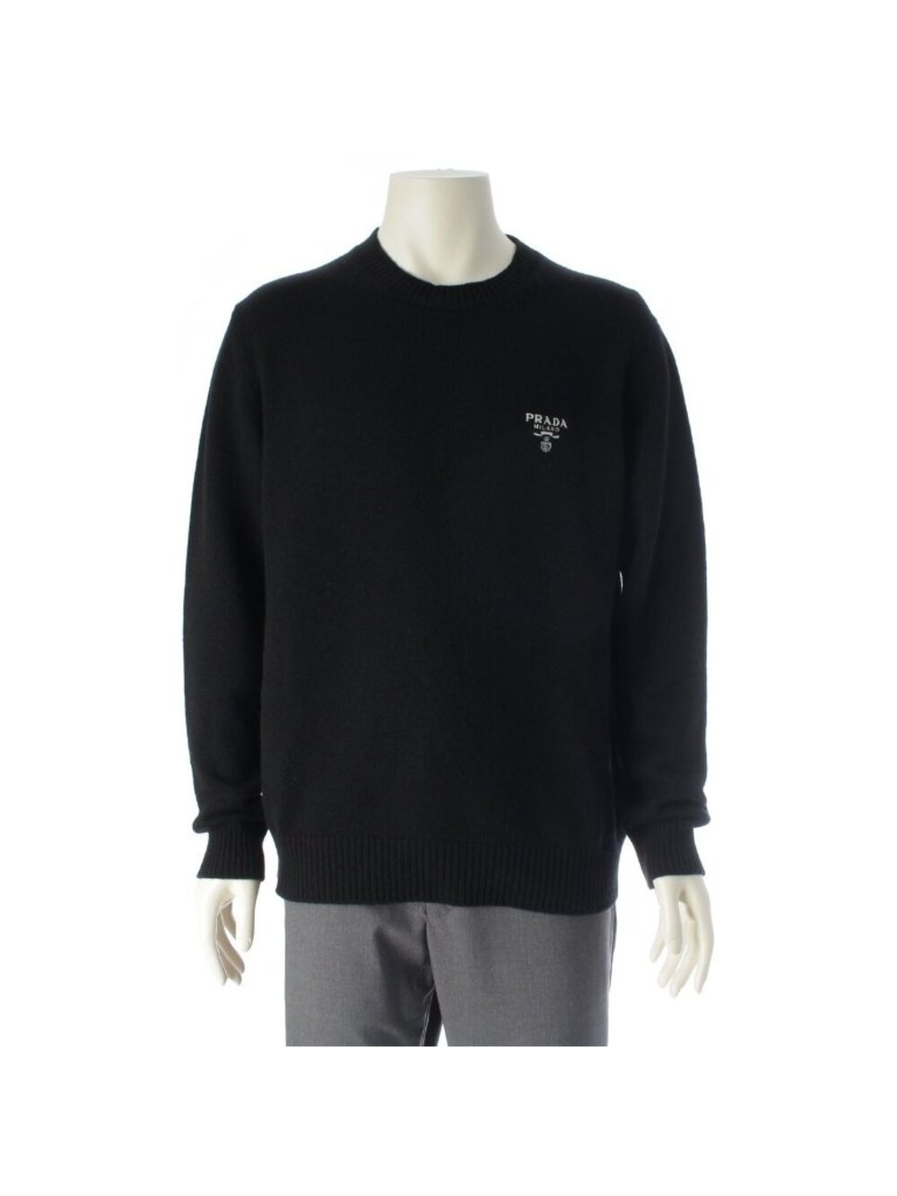 Prada Cashmere Front Logo Crew Neck Knit Sweater Black 50